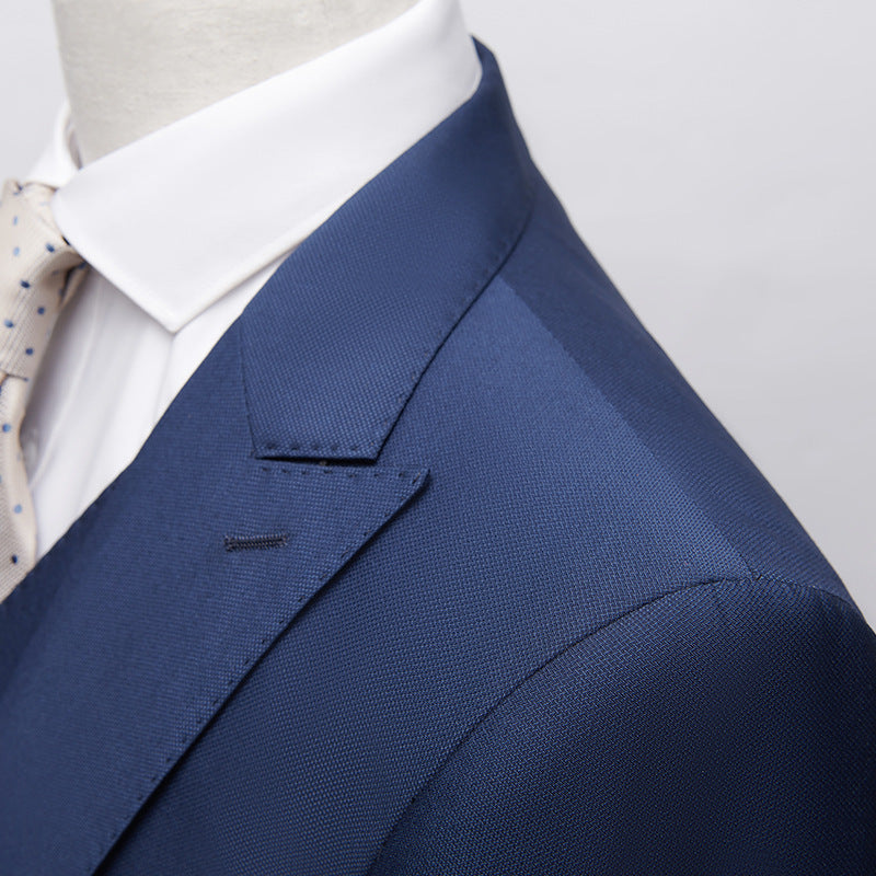 Men’s British Korean Slim Fit Dark Blue Casual Three-piece Suit