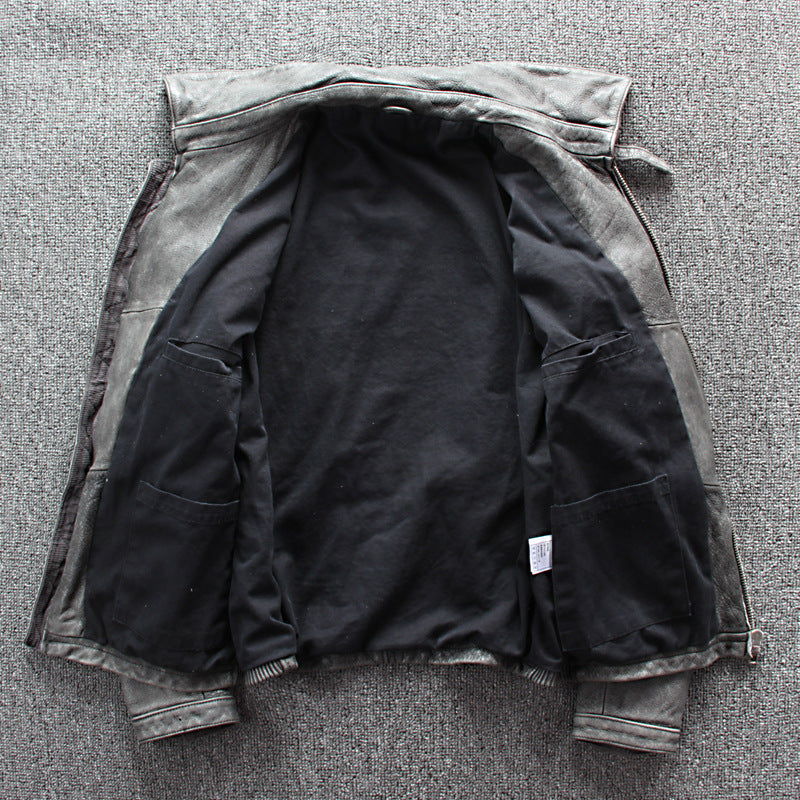 Men’s Business Shirt Pocket Motorcycle Clothing Leather Jacket Coat