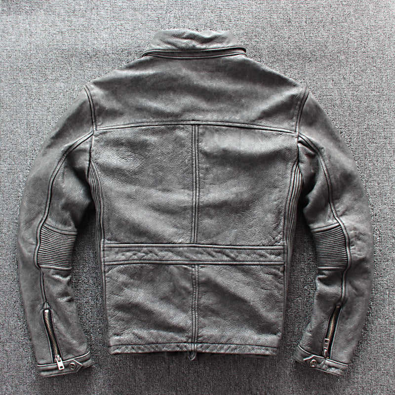 Men’s Business Shirt Pocket Motorcycle Clothing Leather Jacket Coat