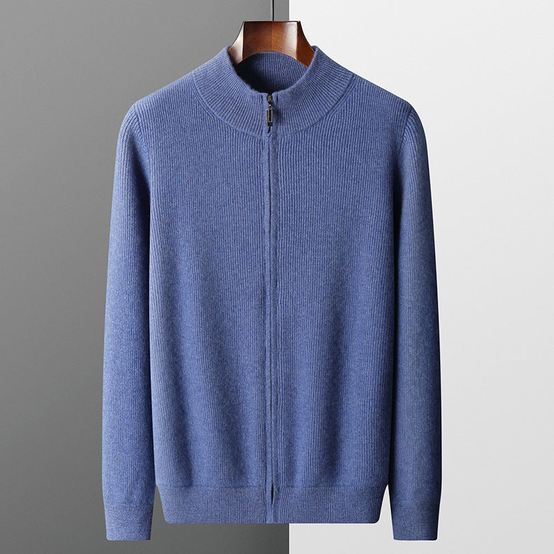 Men’s Cardigan Half Turtleneck Zipper Wool Coat Sweater
