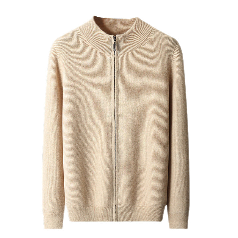 Men’s Cardigan Half Turtleneck Zipper Wool Coat Sweater