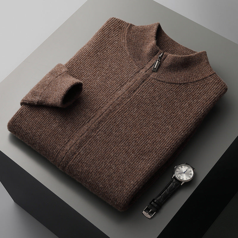 Men’s Cardigan Half Turtleneck Zipper Wool Coat Sweater