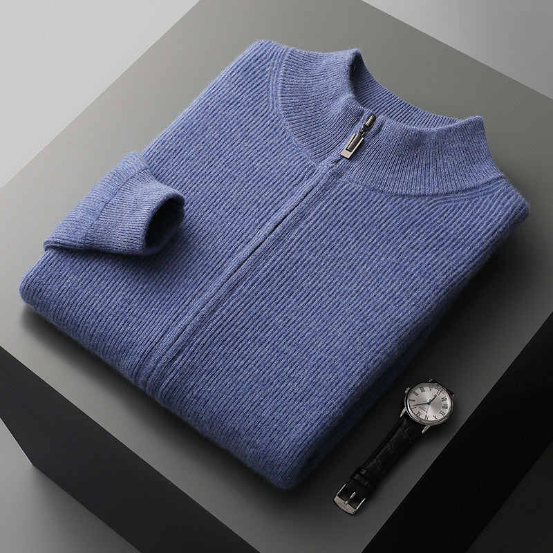 Men’s Cardigan Half Turtleneck Zipper Wool Coat Sweater - Noble Blue / S
