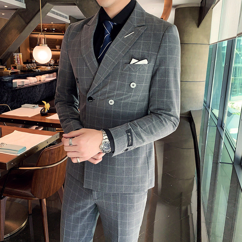 Men’s Casual Business Suit Three-piece Slim-fit Officiating Ceremony - Light Grey / 48