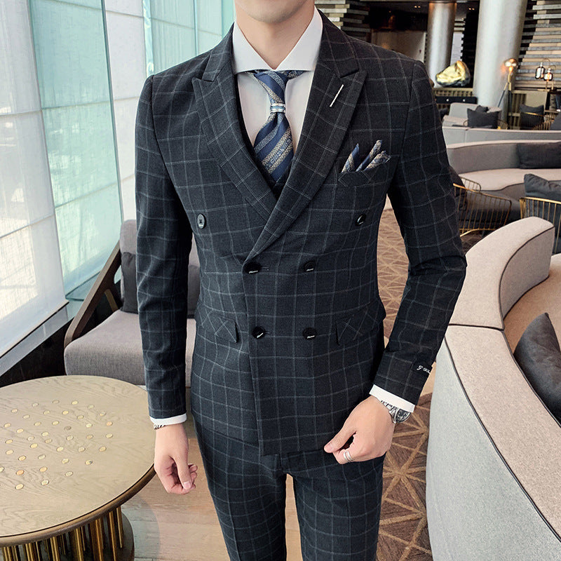 Men’s Casual Business Suit Three-piece Slim-fit Officiating Ceremony - Dark Grey / 48