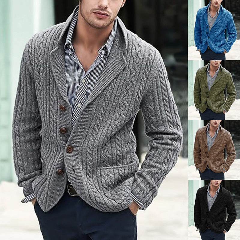 Men’s Casual Long Sleeve Lapel Pocket Sweater