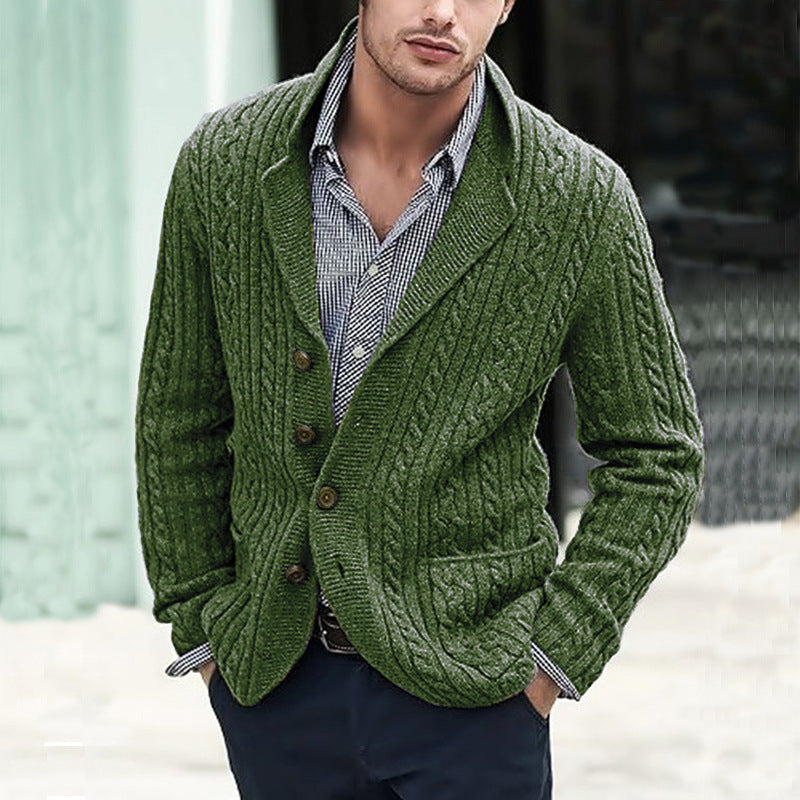 Men’s Casual Long Sleeve Lapel Pocket Sweater - Army Green / M