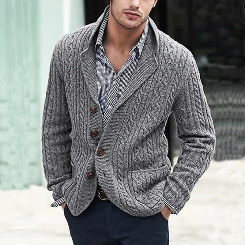 Men’s Casual Long Sleeve Lapel Pocket Sweater - Gray / M