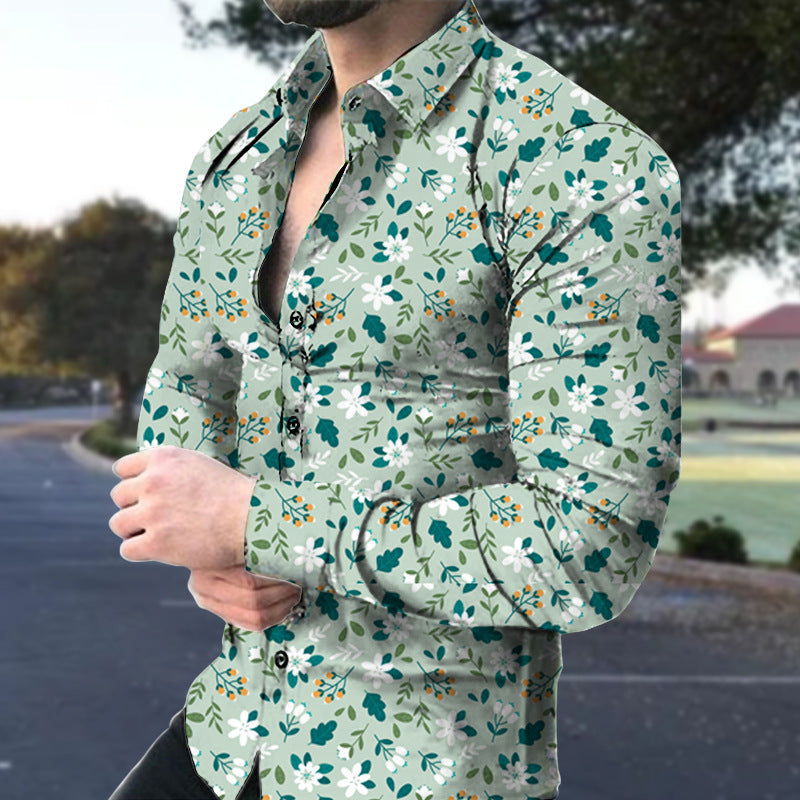 Men’s Casual Long Sleeved Large Floral Shirt