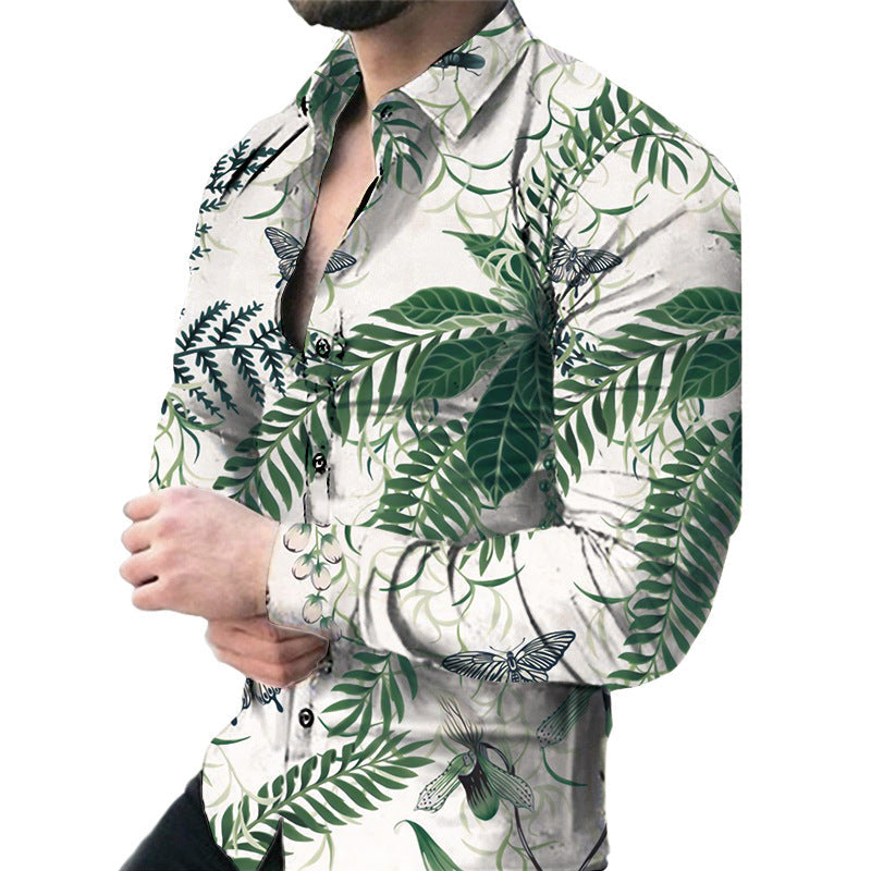 Men’s Casual Long Sleeved Large Floral Shirt - ZZ211 / S