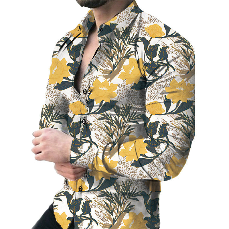 Men’s Casual Long Sleeved Large Floral Shirt - ZZ213 / S