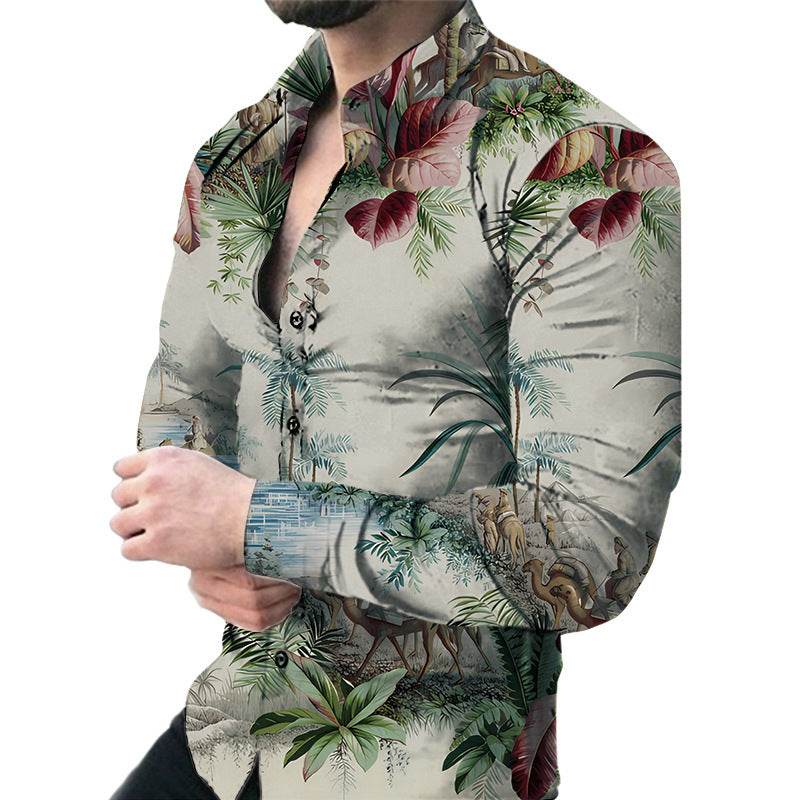 Men’s Casual Long Sleeved Large Floral Shirt - ZZ214 / S