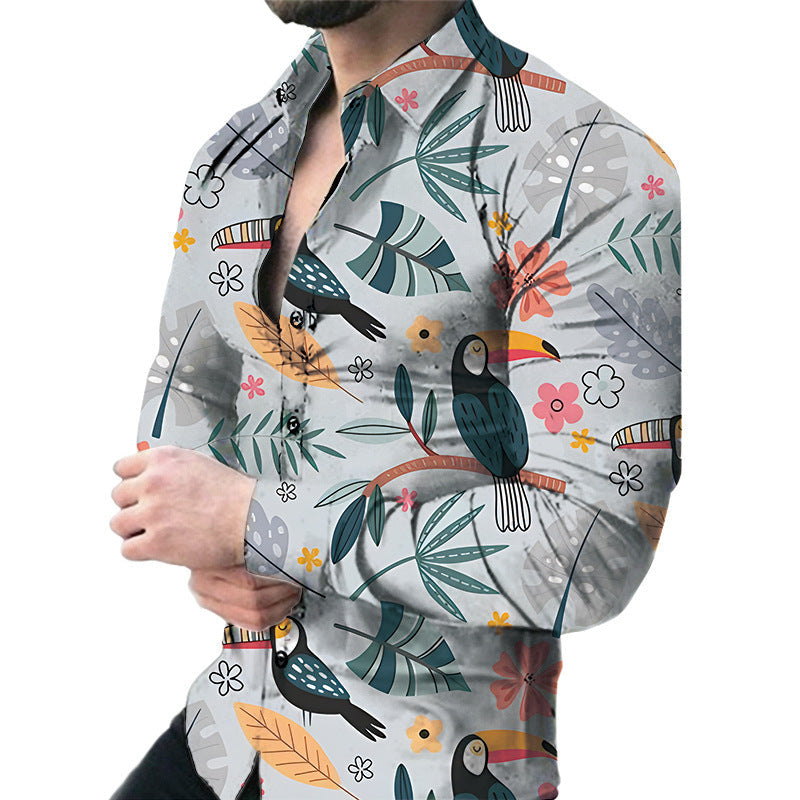 Men’s Casual Long Sleeved Large Floral Shirt - ZZ215 / S