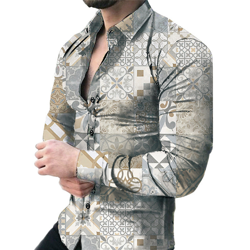 Men’s Casual Long Sleeved Large Floral Shirt - ZZ217 / S