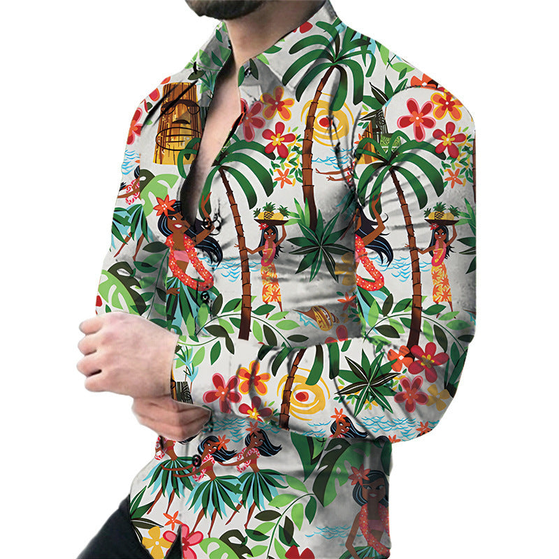 Men’s Casual Long Sleeved Large Floral Shirt - ZZ218 / S