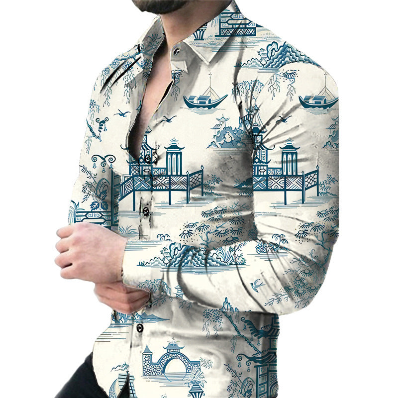 Men’s Casual Long Sleeved Large Floral Shirt - ZZ219 / S