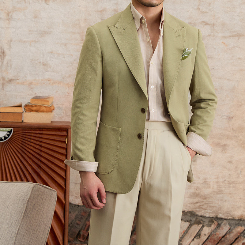 Men’s Casual Summer Thin Slim-fitting Suit Jacket - Bean Green / M