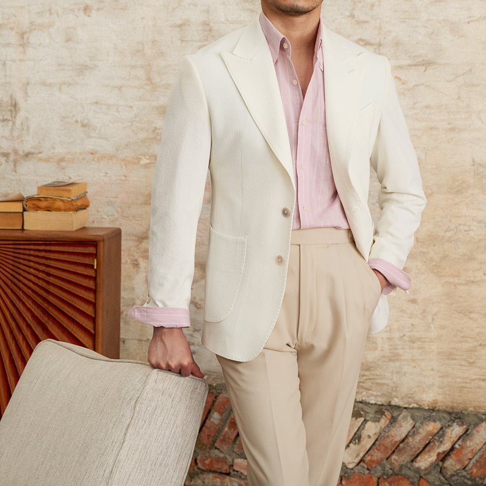 Men’s Casual Summer Thin Slim-fitting Suit Jacket - White / M