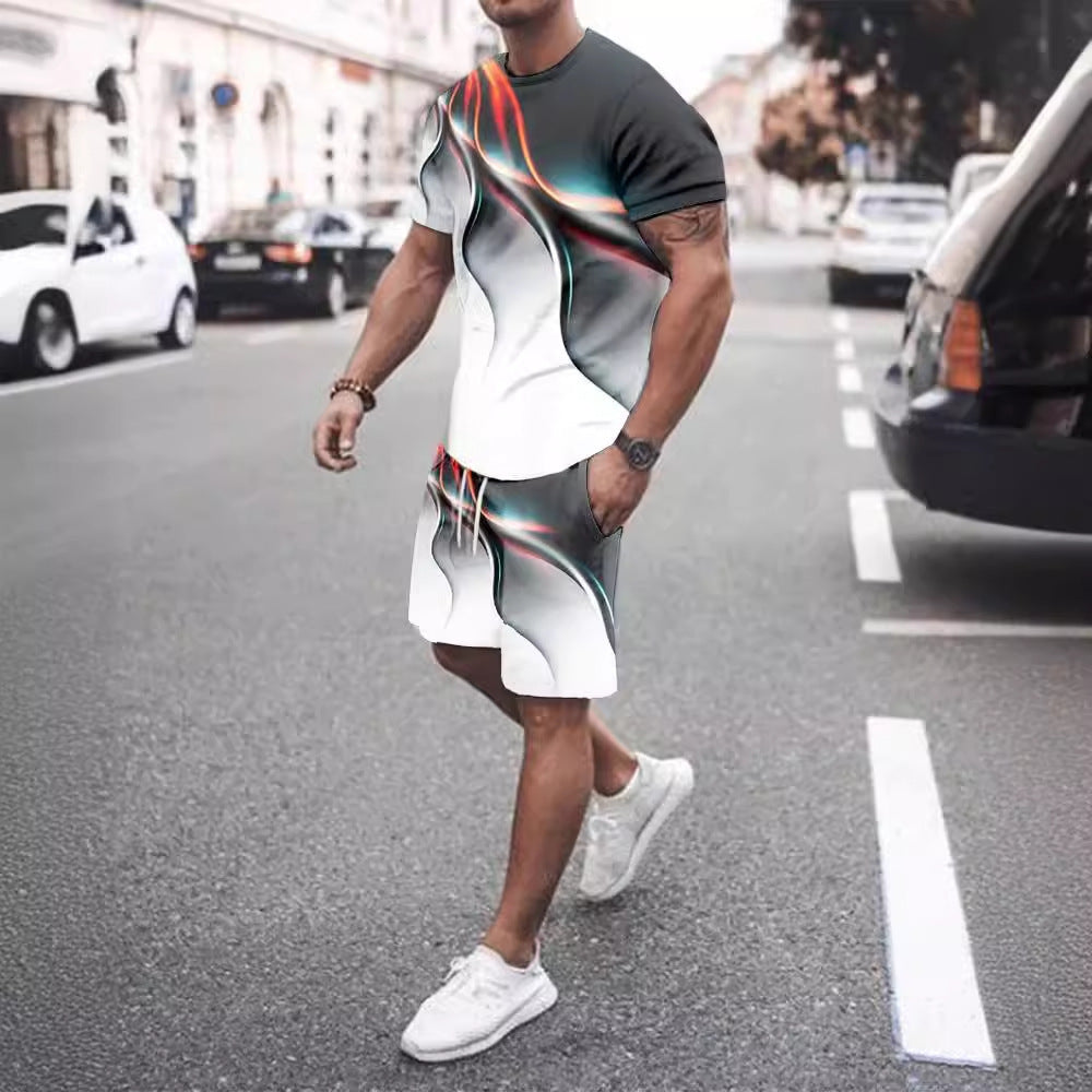Men’s Casual T-shirt Shorts Two-piece Printed Sportswear