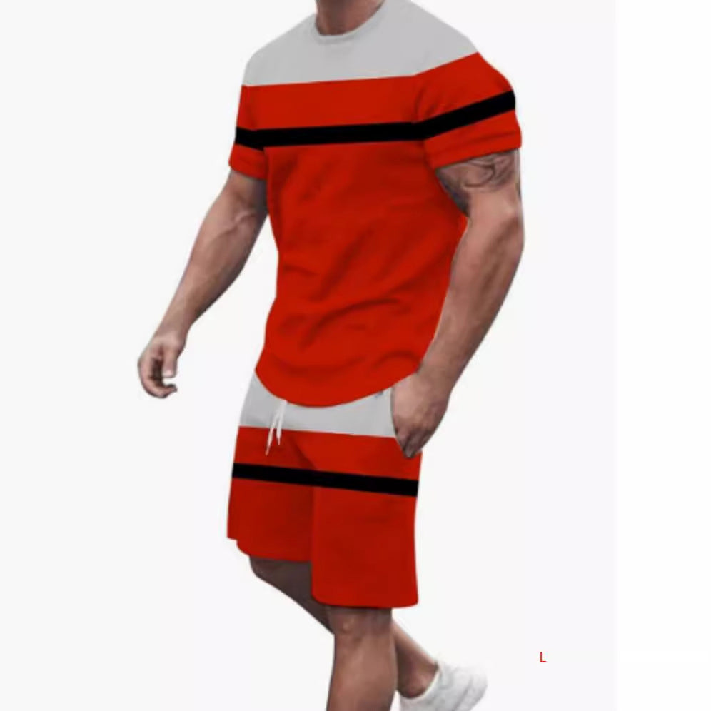 Men’s Casual T-shirt Shorts Two-piece Printed Sportswear