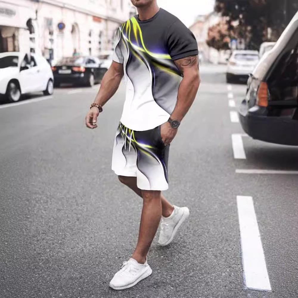 Men’s Casual T-shirt Shorts Two-piece Printed Sportswear