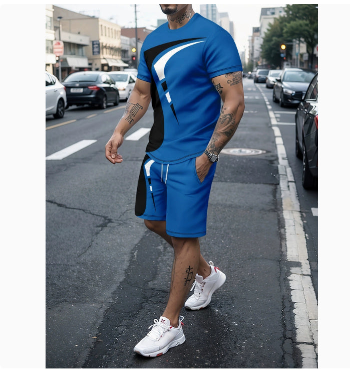 Men’s Casual T-shirt Shorts Two-piece Printed Sportswear