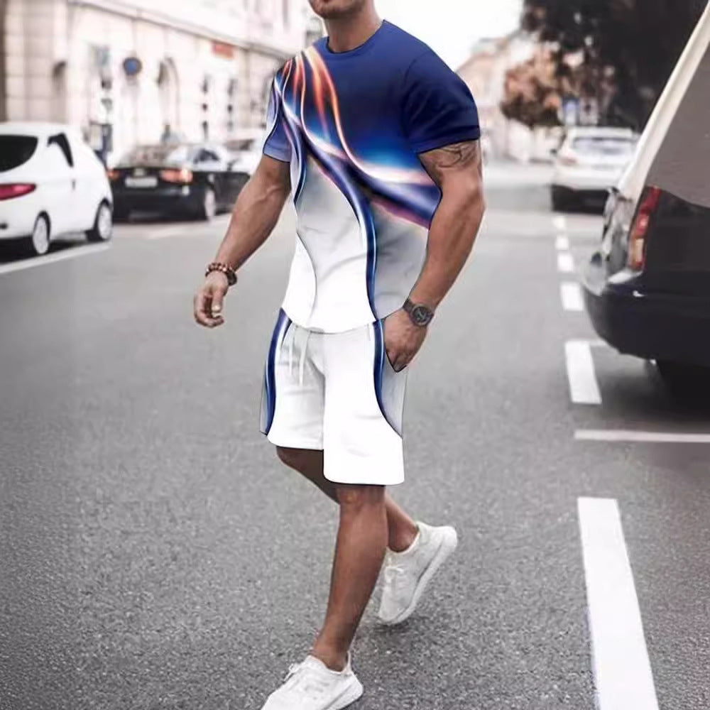 Men’s Casual T-shirt Shorts Two-piece Printed Sportswear