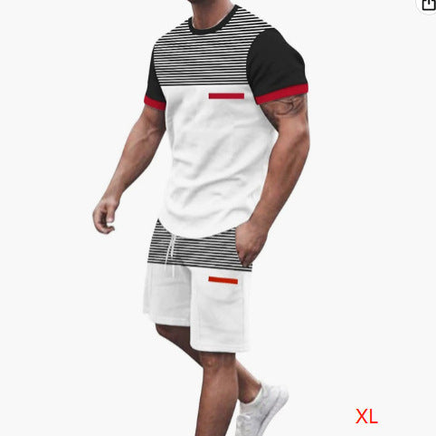 Men’s Casual T-shirt Shorts Two-piece Printed Sportswear