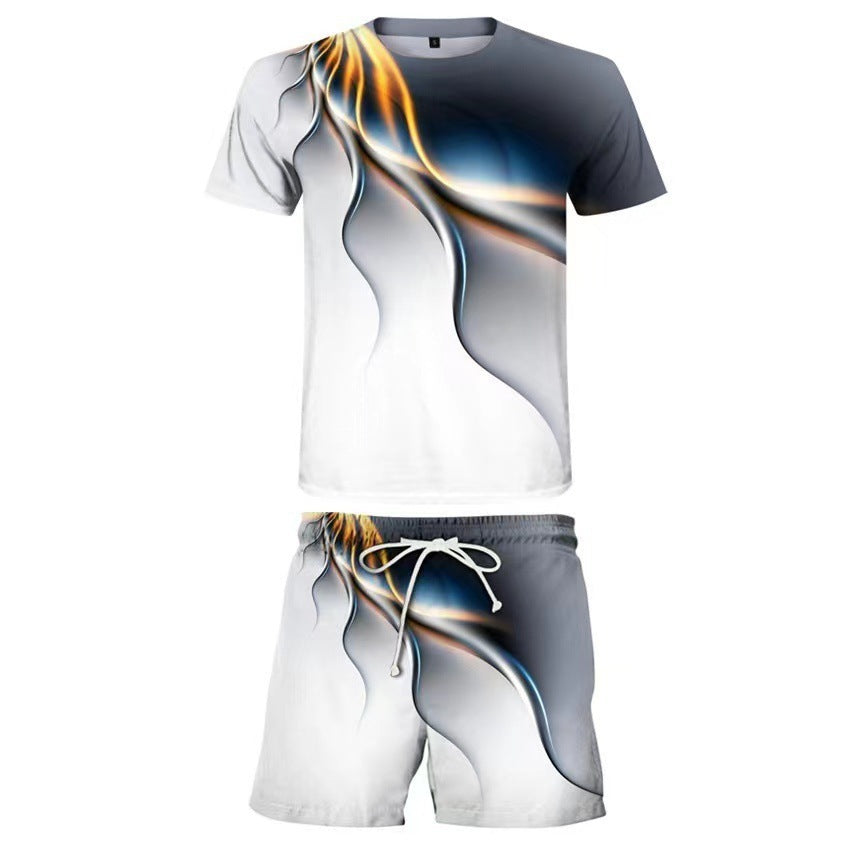 Men’s Casual T-shirt Shorts Two-piece Printed Sportswear - TZ0124385 / 2XL