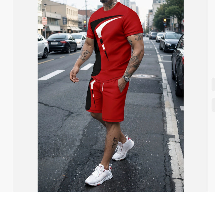 Men’s Casual T-shirt Shorts Two-piece Printed Sportswear - Zhdxtz15316 / 3XL