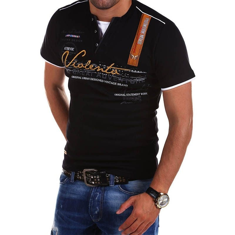 Men’s Clothing Graphic Plaid Color Block Printed Men’s Waffle Henley Shirt Short Sleeve - DZ240305650 / S