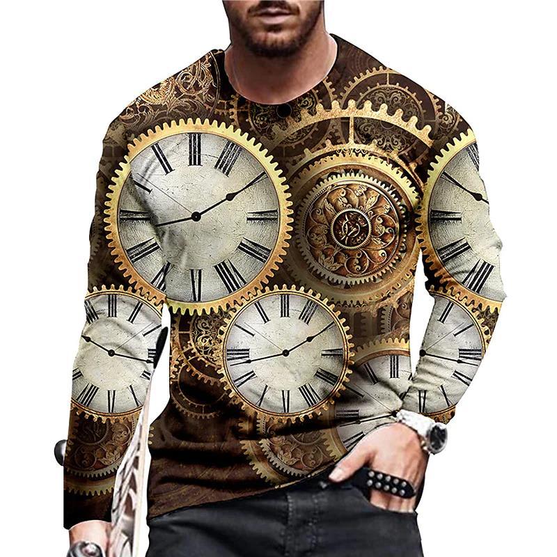 Men’s Clothing Long-sleeved Round Neck T-shirt - 2 Style / S