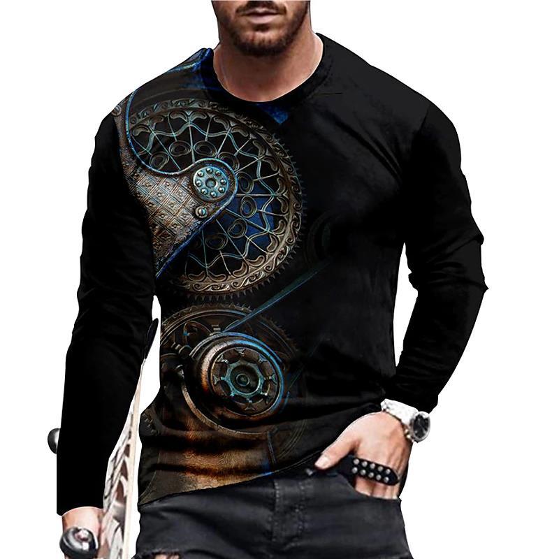 Men’s Clothing Long-sleeved Round Neck T-shirt - 3 Style / S