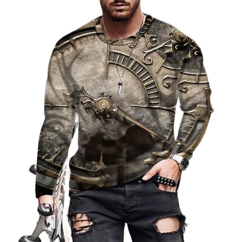Men’s Clothing Long-sleeved Round Neck T-shirt - 4 Style / S