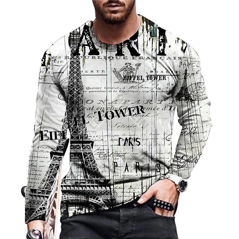 Men’s Clothing Long-sleeved Round Neck T-shirt - 5 Style / S