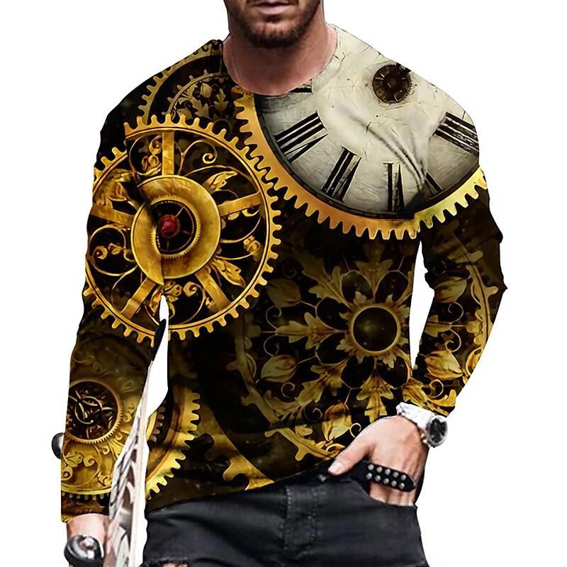 Men’s Clothing Long-sleeved Round Neck T-shirt - 6 Style / S