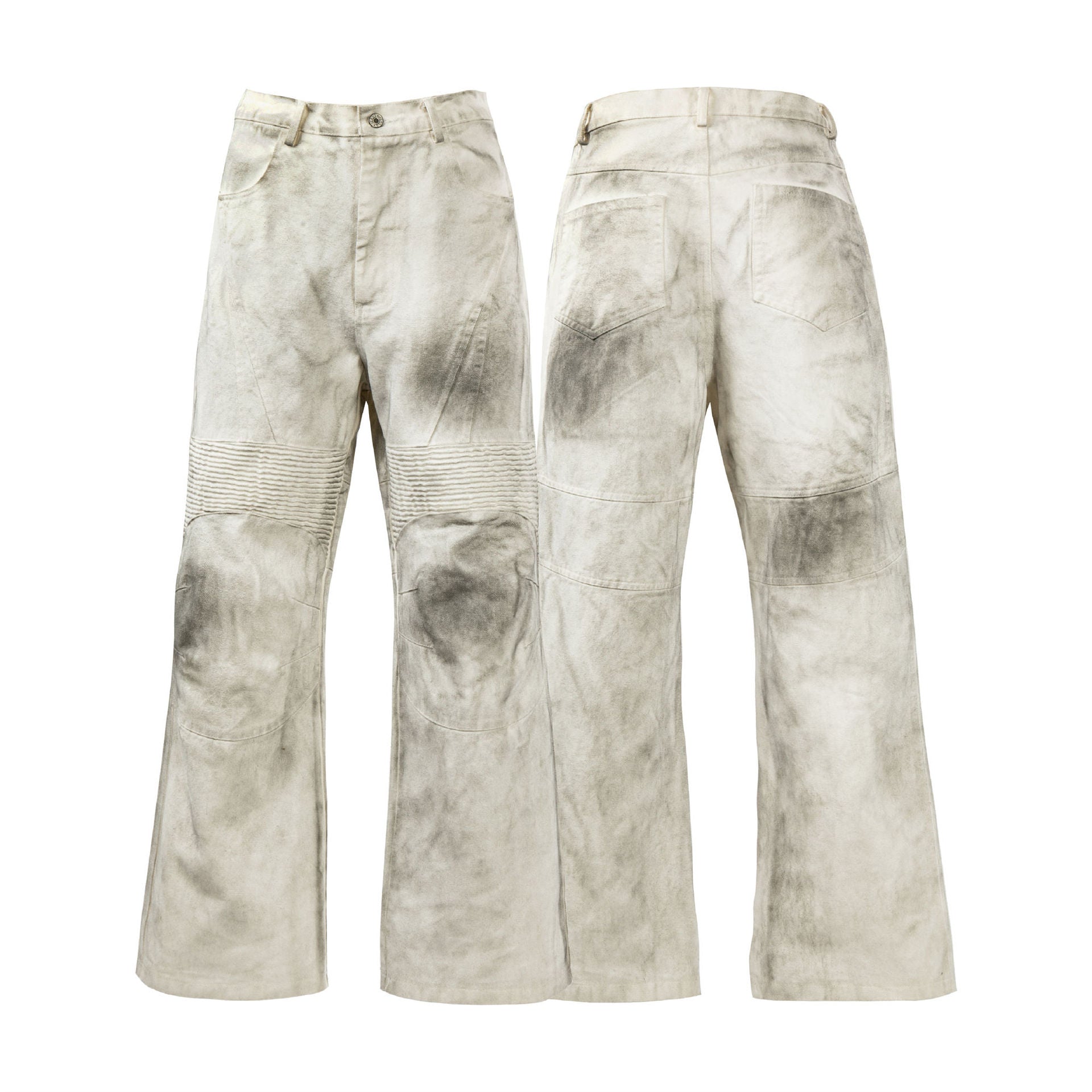Washed Old Color Pleated Stitching Straight Cargo Loose Trousers - Rub Color / M