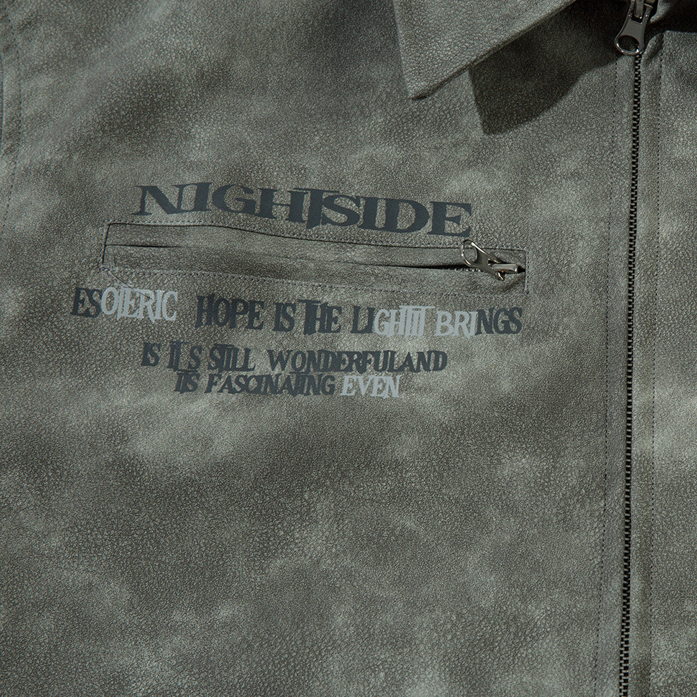 Men’s Cross Print Loose Leather Jacket