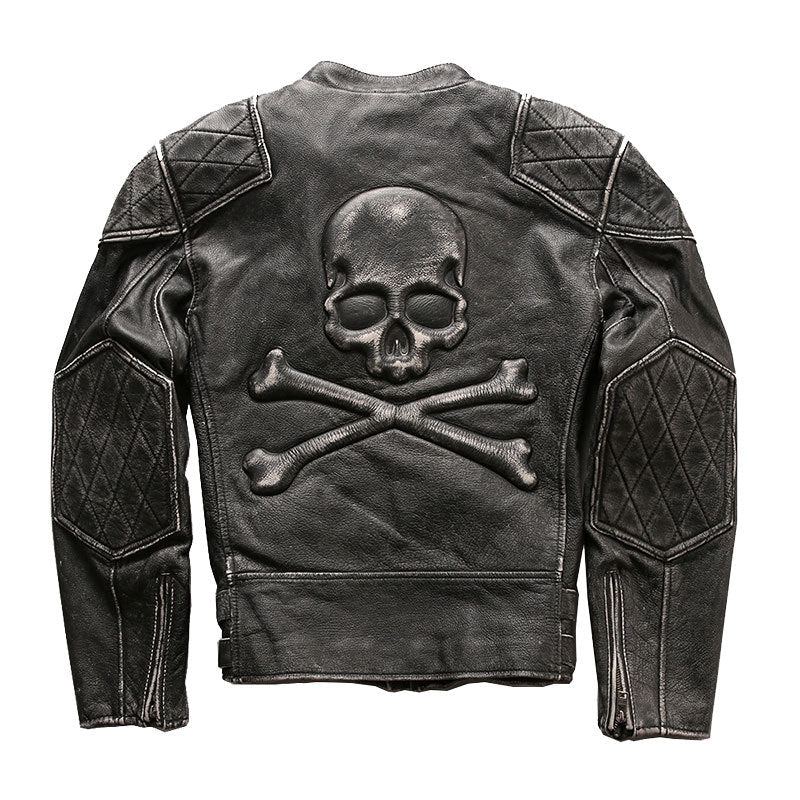 Men’s Distressed Stand Collar Cropped Slim Leather Jacket