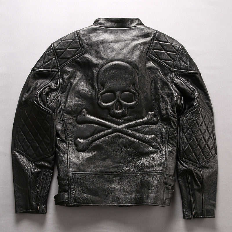 Men’s Distressed Stand Collar Cropped Slim Leather Jacket - Black / S