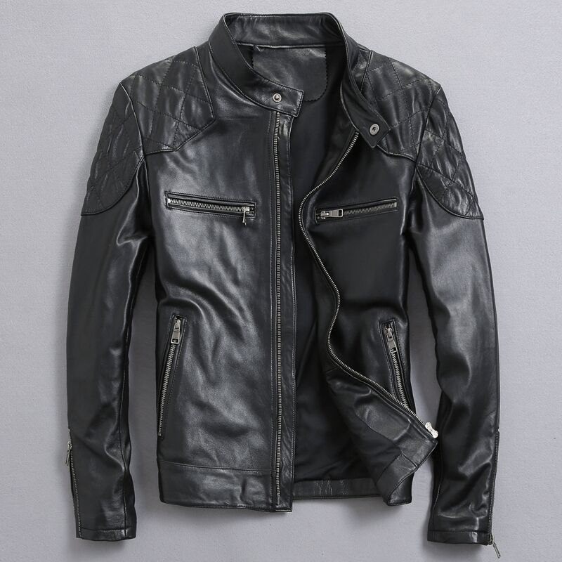 Men’s distressed stand collar leather jacket