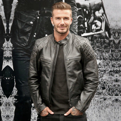 Men’s distressed stand collar leather jacket