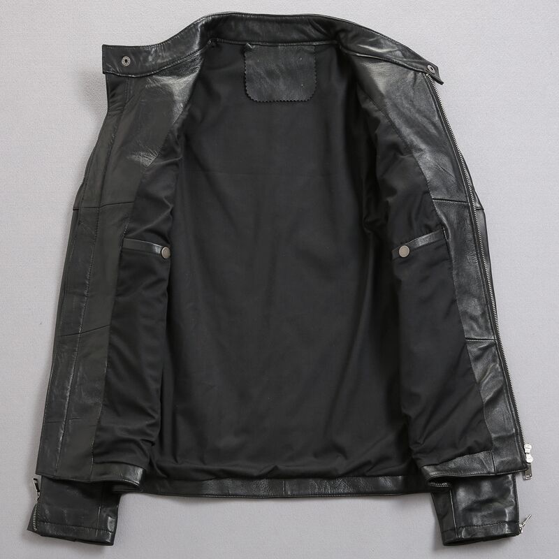Men’s distressed stand collar leather jacket