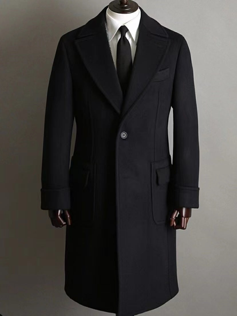 Men’s Double Breasted Medium Length Pure Cashmere Coat - Black / M