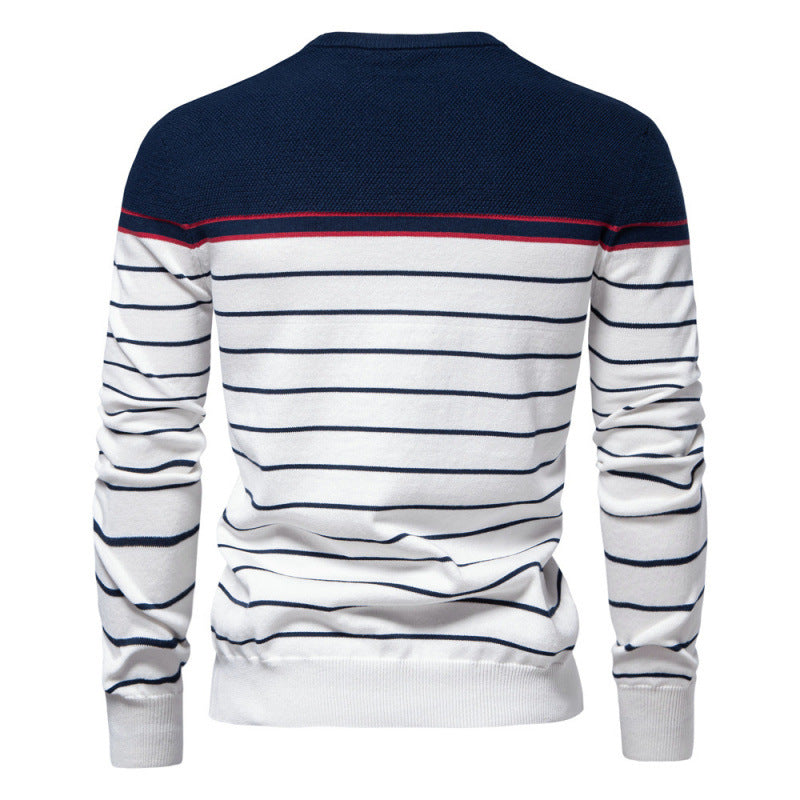 Men’s Fashion Casual Striped Color Matching Long-sleeved Sweater