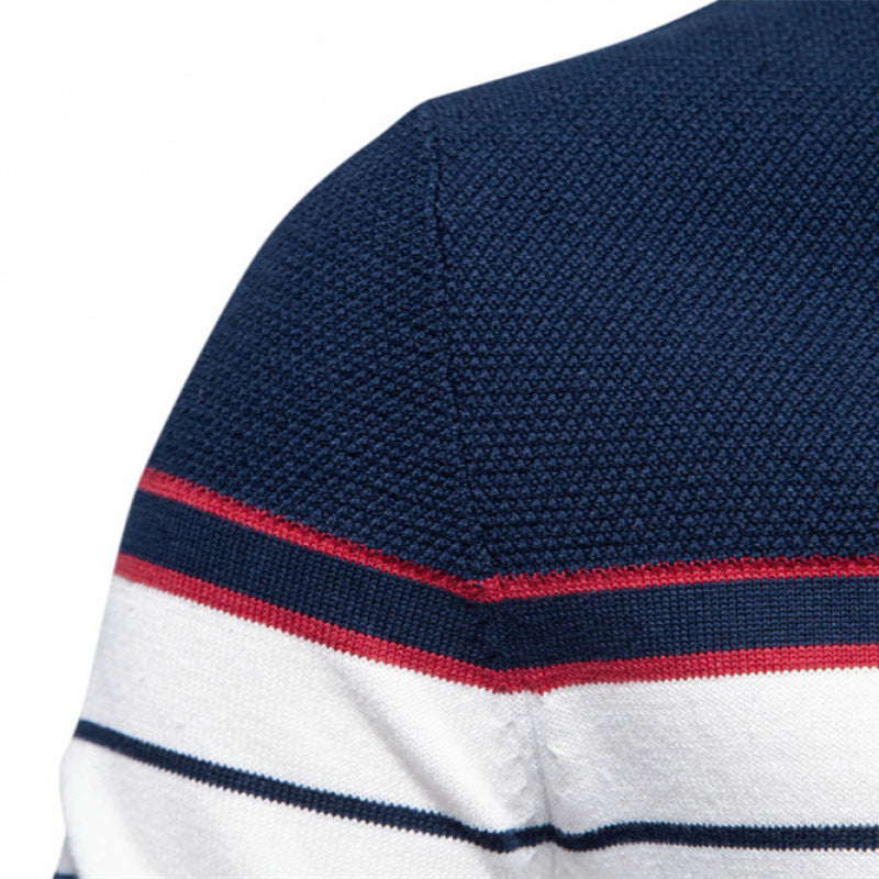 Men’s Fashion Casual Striped Color Matching Long-sleeved Sweater