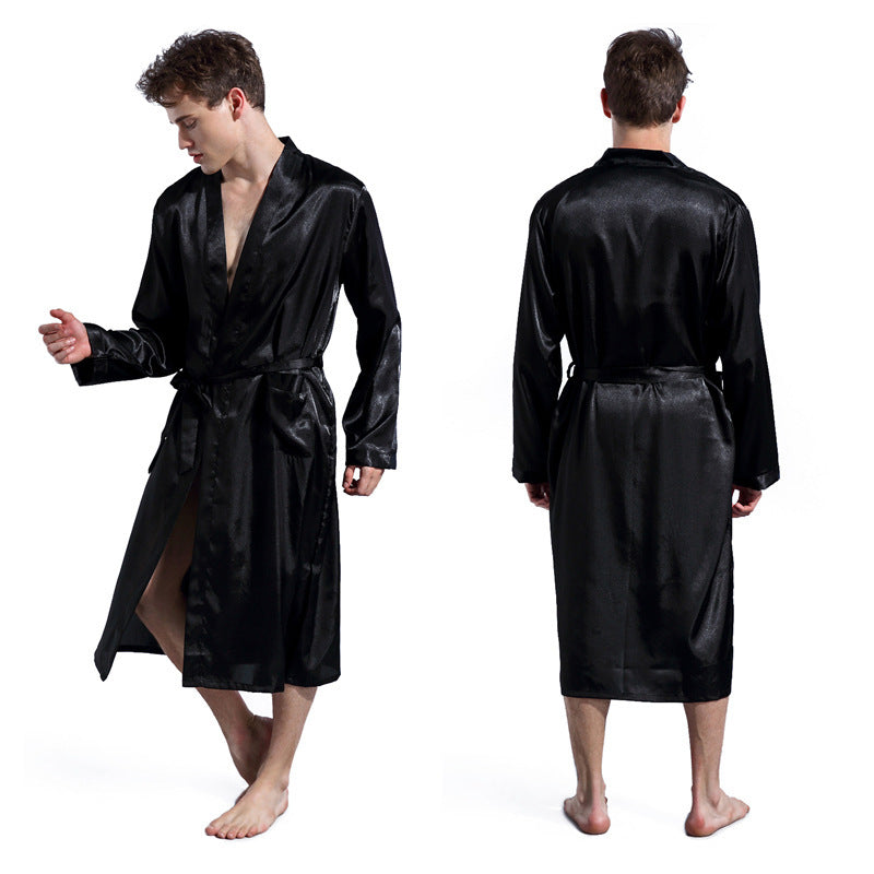 Men’s Fashion Solid Color Robe Thin - Black / S