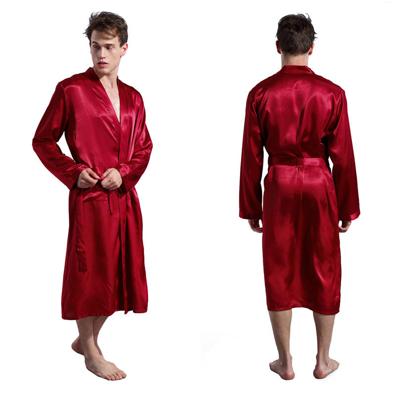 Men’s Fashion Solid Color Robe Thin - Purplish Red / S