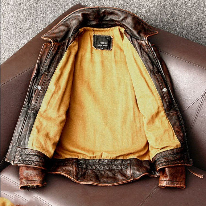 Men’s Fashionable Vintage Distressed Cowhide Leather Jacket
