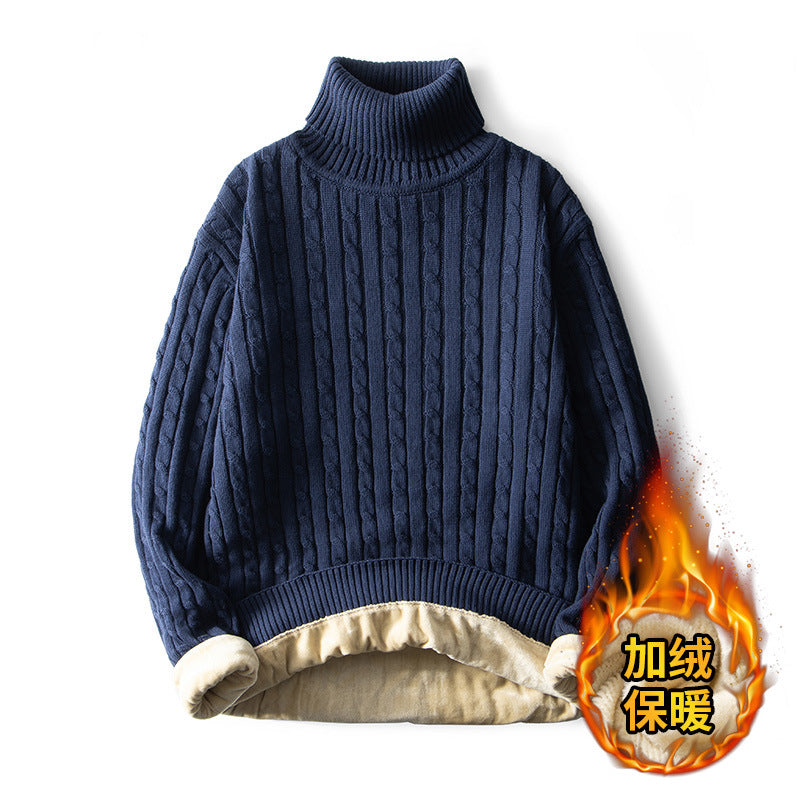 Men’s Fleece-lined Thick Neck Sweater - Blue / M